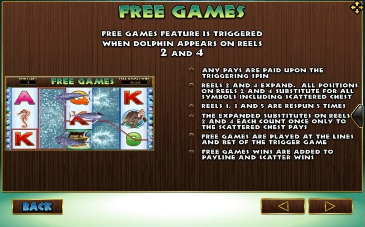 รีล Dolphin Reef พร้อมสัญลักษณ์โลมา เปลือกหอย และดาวทะเล