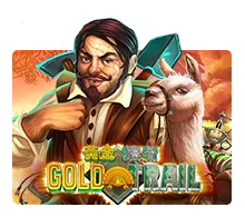 หน้าเกม Gold Trail ขณะหมุนรีล เอฟเฟกต์แสงทองและระเบิดทอง