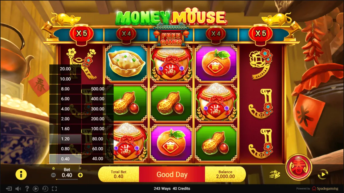 MONEY MOUSE เกมสล็อต Spadegaming ธีมหนูนำโชคและเหรียญทอง