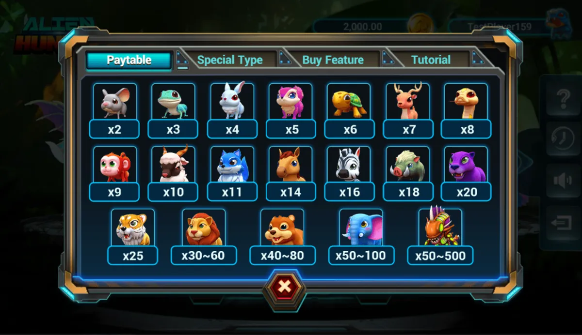หน้าจอเกม JOKER LUCKY ALIEN HUNTER แสดงวงล้อและสัญลักษณ์เอเลี่ยนในอวกาศ