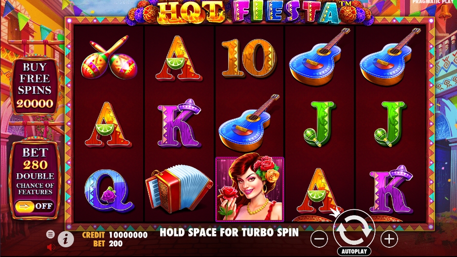 หน้าจอวงล้อ Hot Fiesta ขนาด 5 รีล 3 แถว