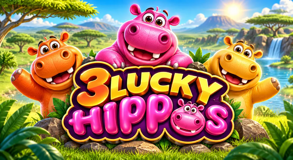 เกม 3 Lucky Hippos ฮิปโปสามสีพร้อมวงล้อขยายและฟีเจอร์ Lock N Win