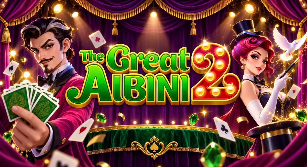 ภาพปก The Great Albini 2 นักมายากลและผู้ช่วยบนเวทีม่านสีม่วง