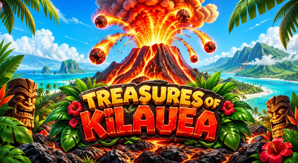 ภูเขาไฟกำลังปะทุบนเกาะเขตร้อน พร้อมชื่อเกม Treasures Of Kilauea