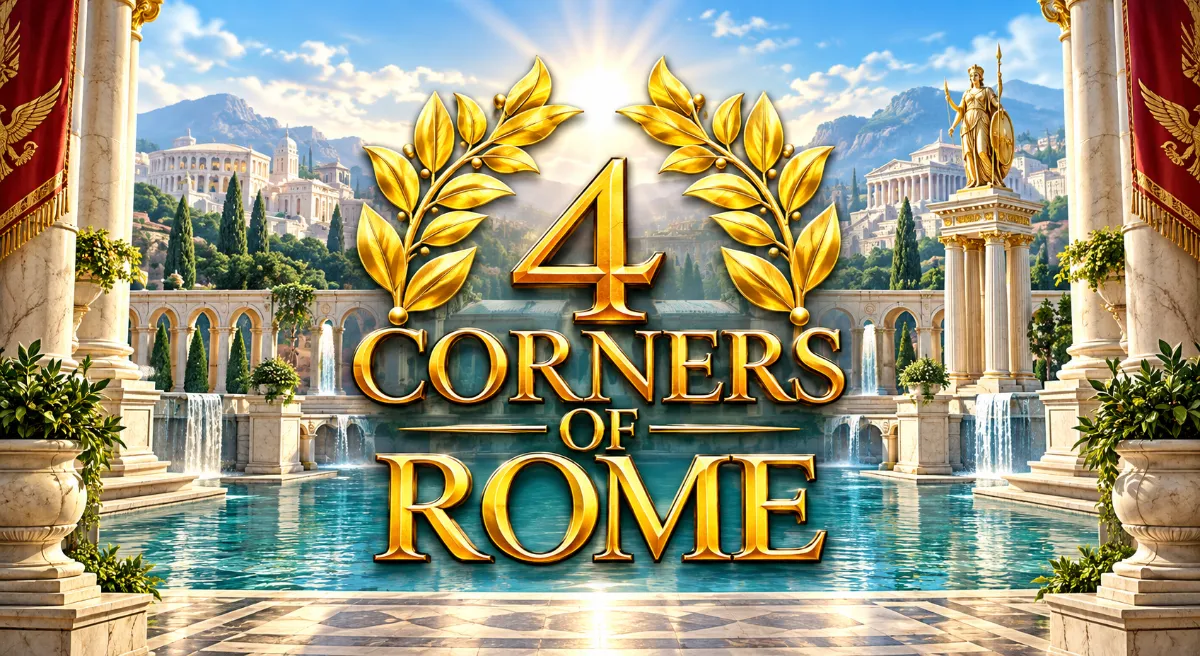 4 Corners of Rome สล็อตธีมกรุงโรมพร้อมพวงใบลอเรลสีทอง