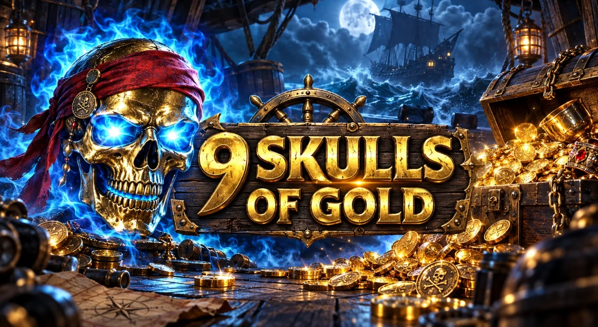 ภาพปกเกมสล็อต 9 Skulls Of Gold กะโหลกโจรสลัดและขุมทรัพย์ทองคำ
