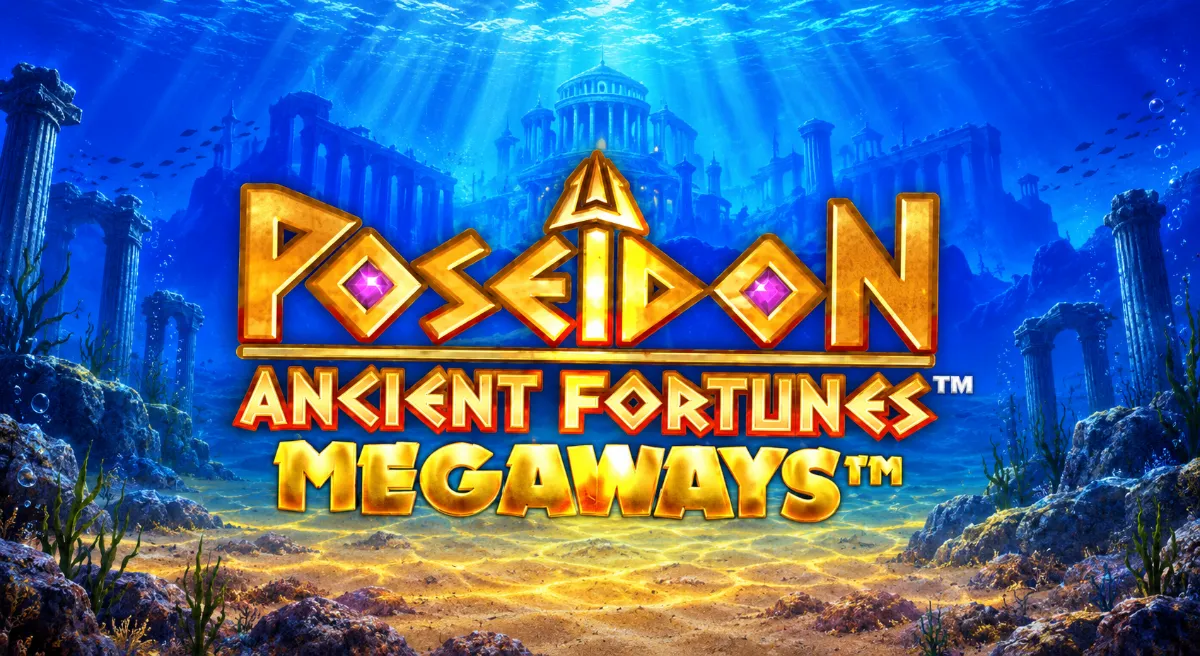 ปกเกมสล็อต Ancient Fortunes Poseidon Megaways ธีมโพไซดอนและนครใต้น้ำ