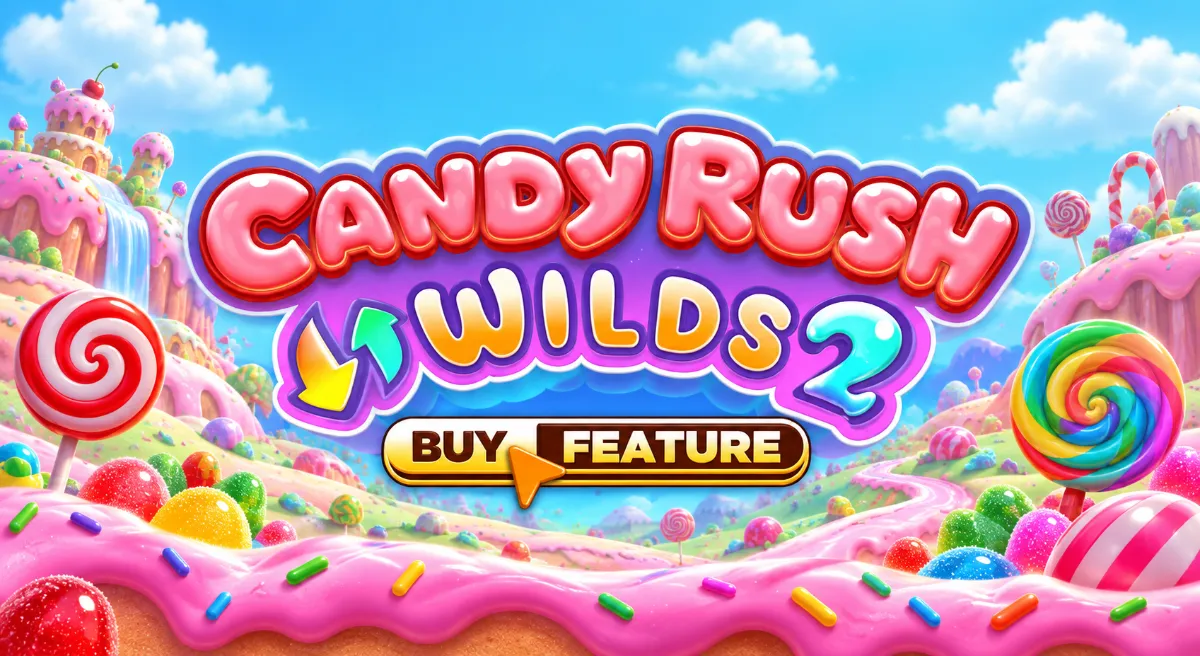 ภาพปกเกม Candy Rush Wilds 2เกมสล็อตธีมลูกกวาดจาก Microgaming