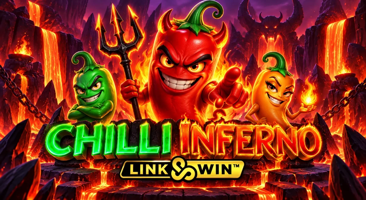 เกมสล็อต Chilli Inferno พร้อมตัวละครพริกปีศาจและฉากนรกลาวา