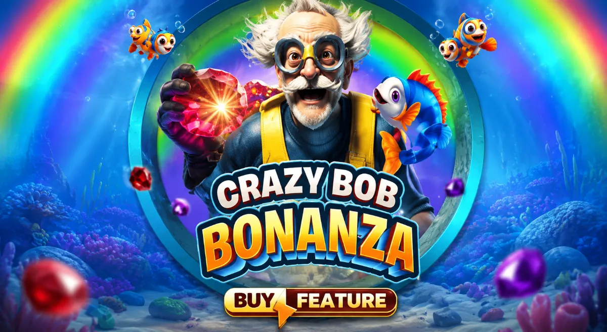 Crazy Bob Bonanzaเกมสล็อตธีมโลกใต้น้ำ นักประดิษฐ์ถืออัญมณีพร้อมปลาและฟีเจอร์ Buy Feature