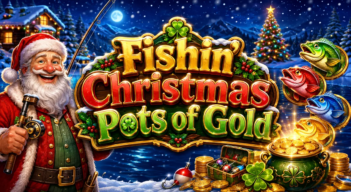 Fishin' Christmas Pots of Gold สล็อตตกปลาคริสต์มาส พร้อม Santa Flynn และสัญลักษณ์ปลา