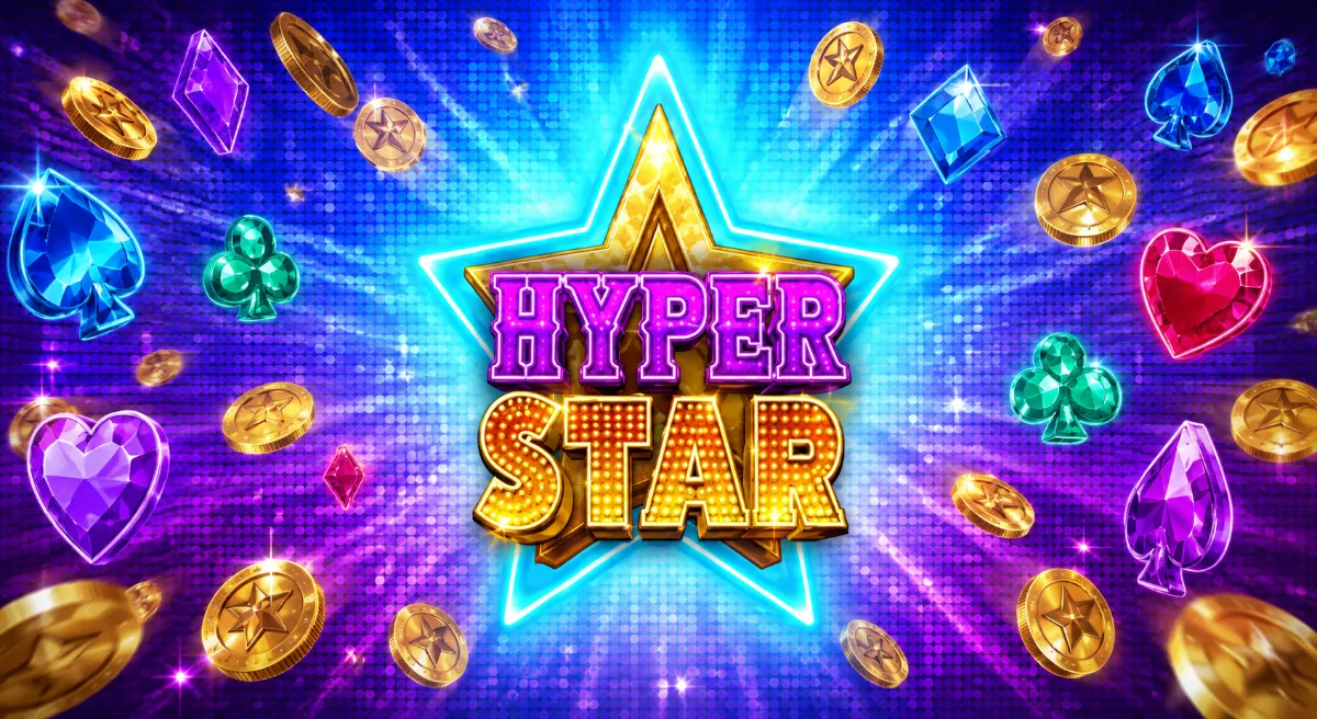 Hyper Starเกมสล็อตธีมดาว พร้อมเหรียญทองและอัญมณีสีสันสดใส