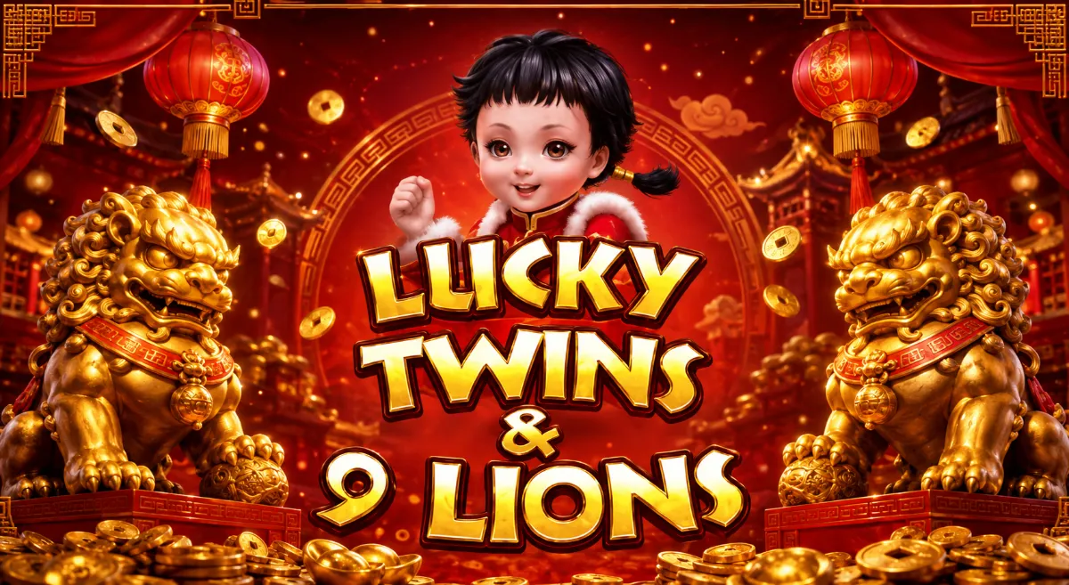 Lucky Twins & 9 Lions เกม Microgaming พร้อมฝาแฝดนำโชคและสิงโตทอง
