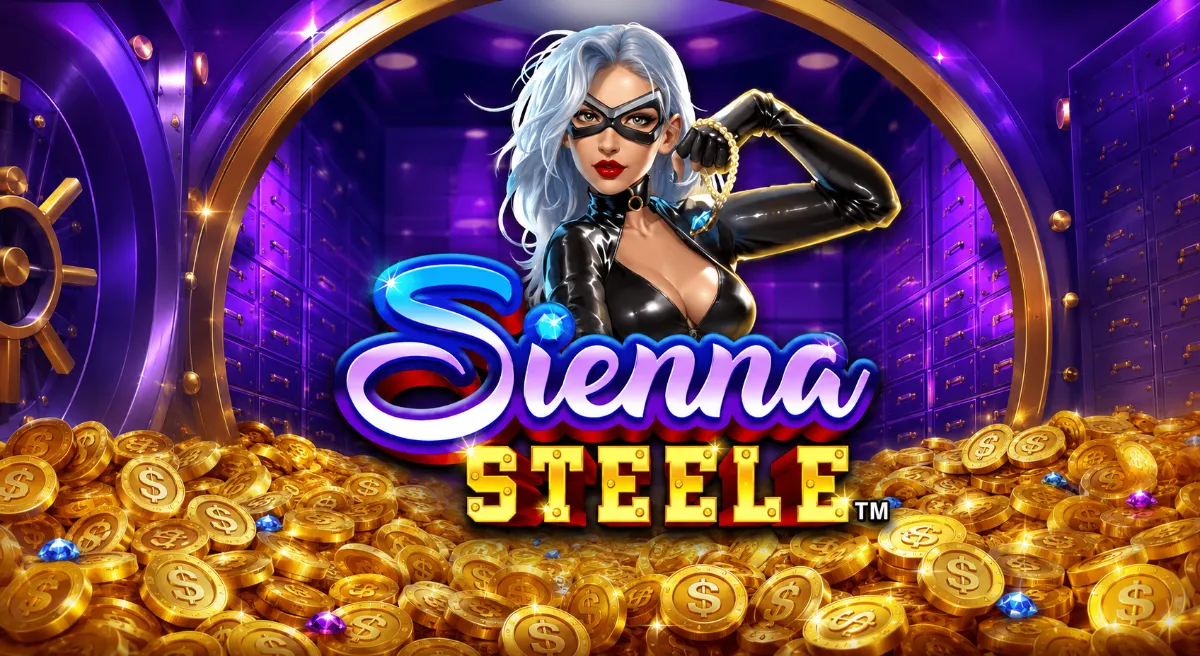 ภาพปกเกม Sienna Steele โจรสาวผมสีเงินหน้าห้องนิรภัยและกองเหรียญทอง