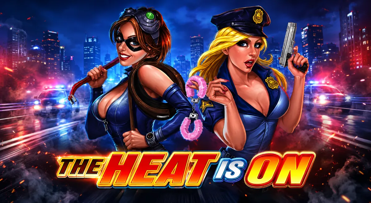 ภาพปกเกมสล็อต The Heat Is On จาก Microgaming ธีมตำรวจไล่ล่าโจรสาว