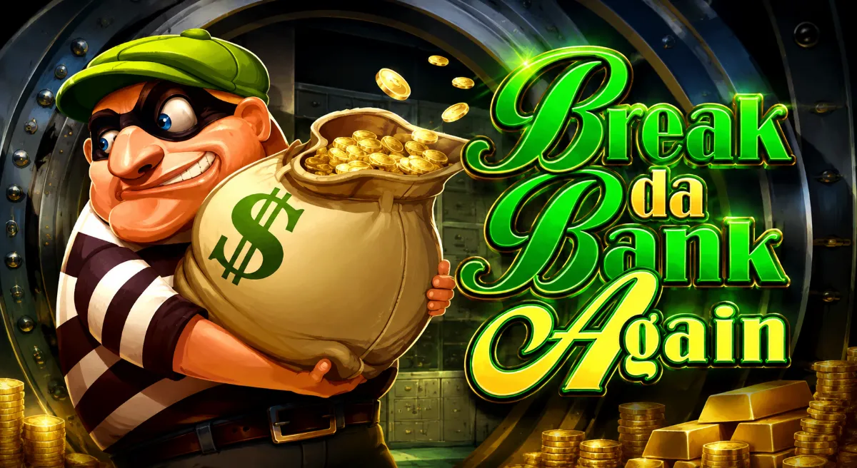 Break Da Bank Again สล็อต Microgaming ธีมโจรปล้นธนาคารและถุงเหรียญทอง