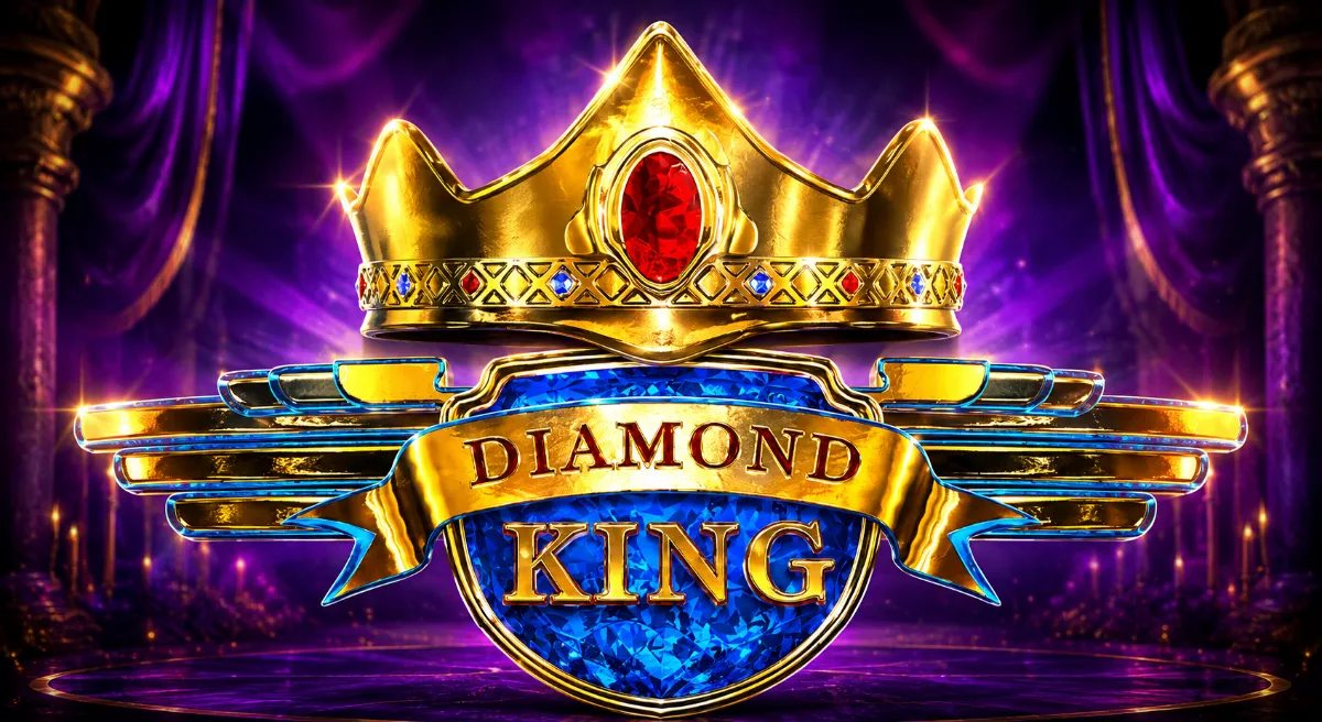 Diamond King สล็อต Microgaming มงกุฎทองและอัญมณีสีน้ำเงิน