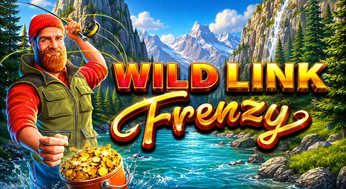 Wild Link Frenzy สล็อตตกปลาท่ามกลางภูเขาและแม่น้ำ พร้อมชาวประมงและเหรียญทอง