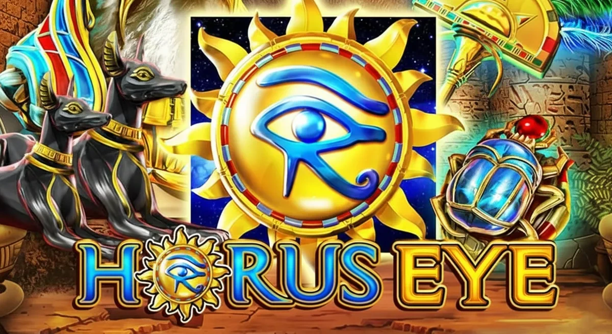 หน้ารีวิว Horus Eye ธีมอียิปต์โบราณและโทนสีทองเข้ม