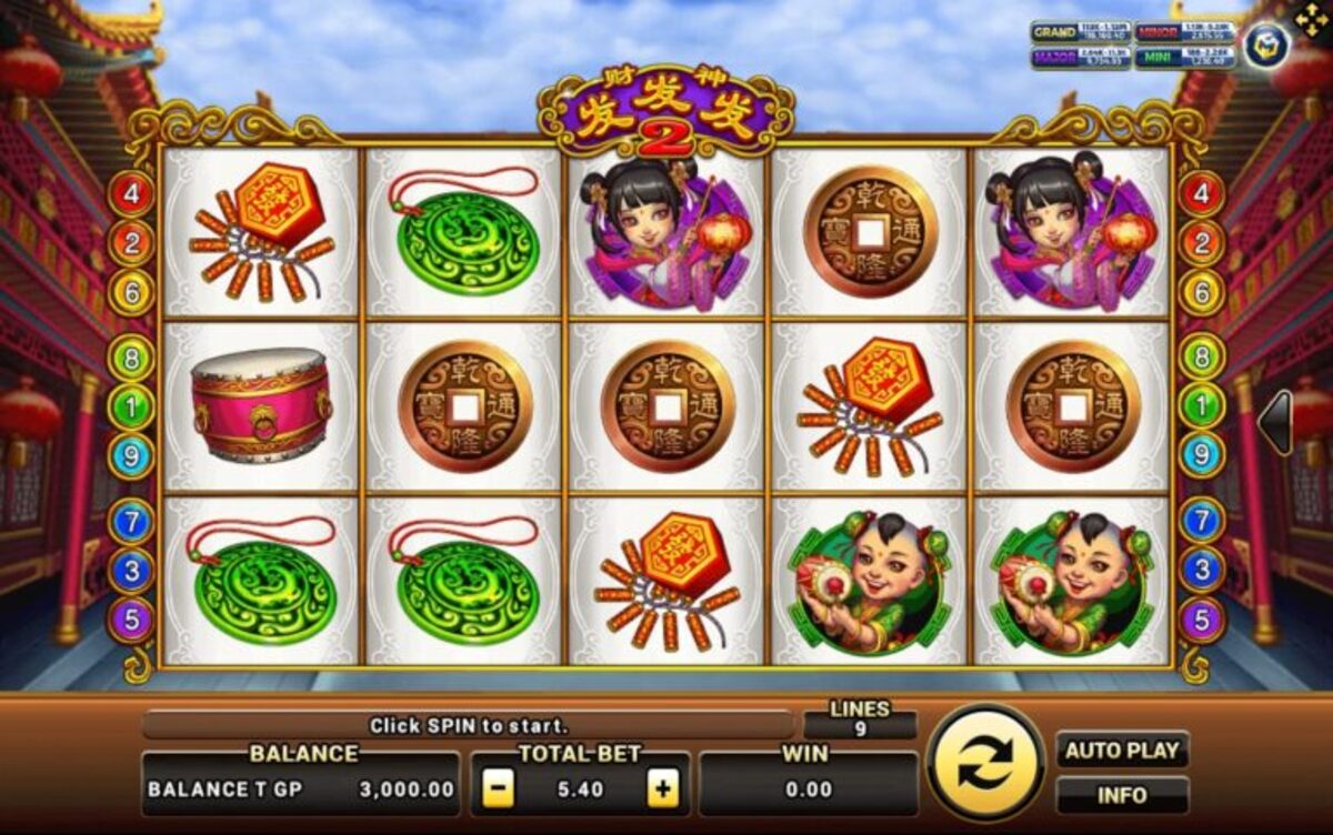 หน้าแพลตฟอร์มเกมสล็อตแสดงเกม Lucky God Progressive 2 พร้อมยอดแจ็กพอต