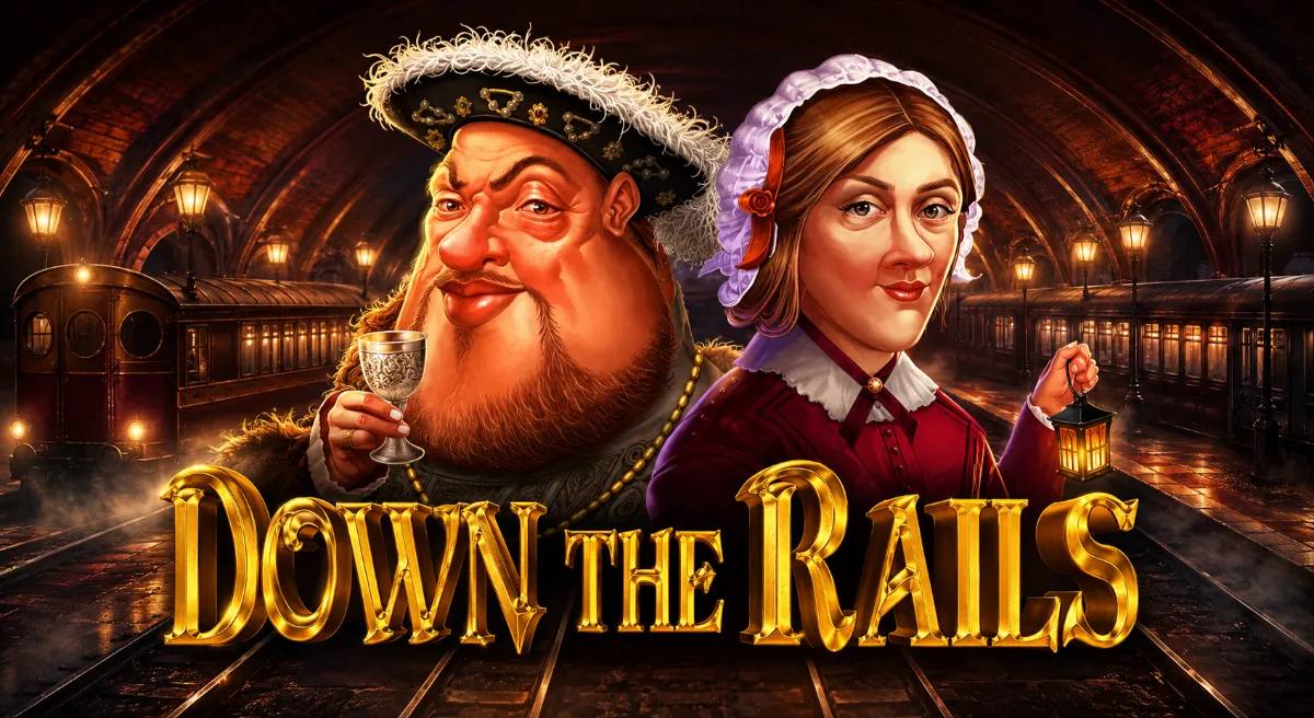 ภาพปกเกมสล็อต Down the Rails ตัวละครย้อนยุคในสถานีรถไฟใต้ดินลอนดอน