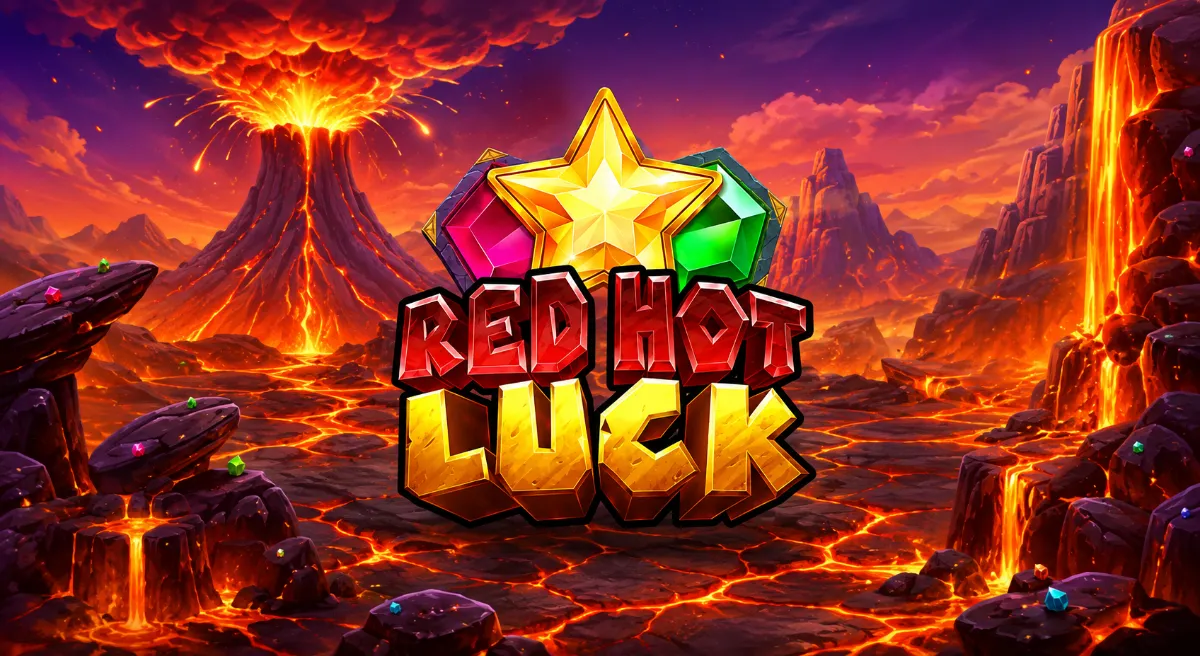 ภาพปกเกม Red Hot Luck ธีมภูเขาไฟ ลาวา ดาวทอง และอัญมณี