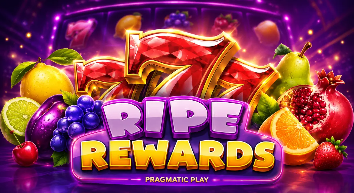 ภาพปกเกม Ripe Rewards สล็อตผลไม้จาก Pragmatic Play พร้อมสัญลักษณ์เลข 7 และผลไม้สีสันสดใส