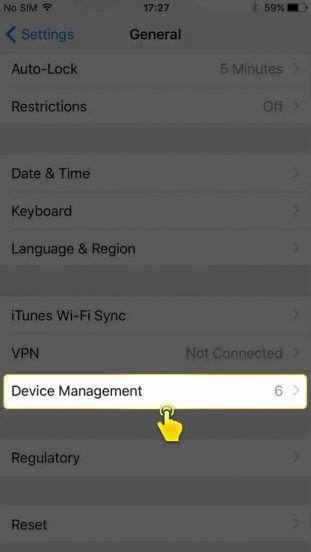 เข้าสู่เมนู Device Management สำหรับจัดการแอปจากนักพัฒนา