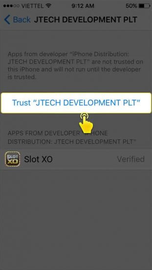 กดยืนยัน Trust แอป Slotxo จากนักพัฒนา JTECH DEVELOPMENT PLT