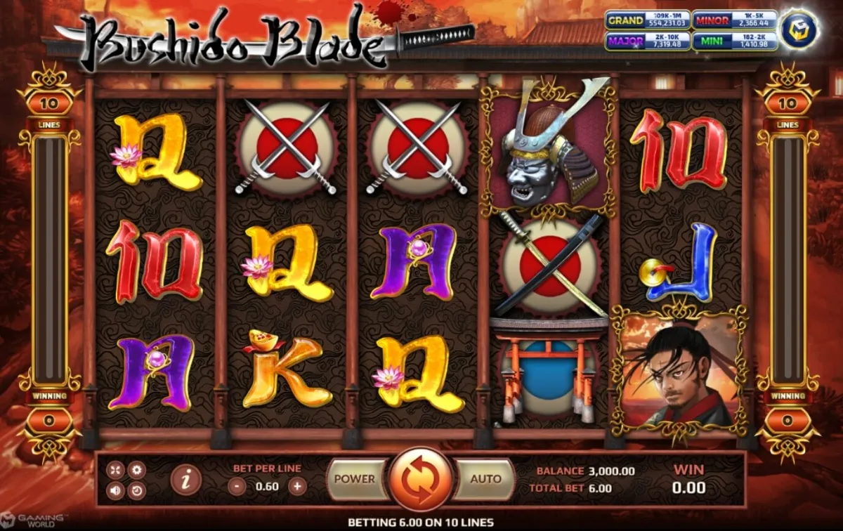 หน้าเกม Bushido Blade แสดงซามูไรและฉากญี่ปุ่นโบราณ