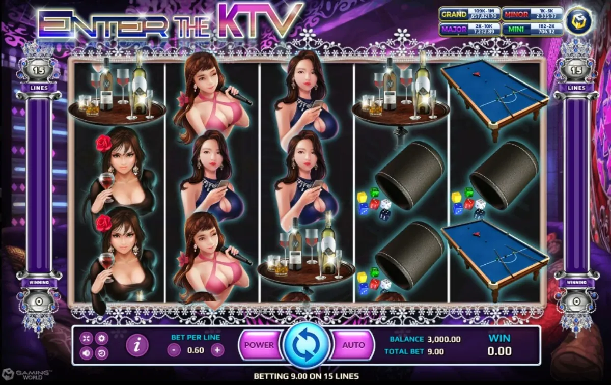 หน้าเกม Enter The KTV แสดงเวทีคาราโอเกะและแสงไฟสีสัน