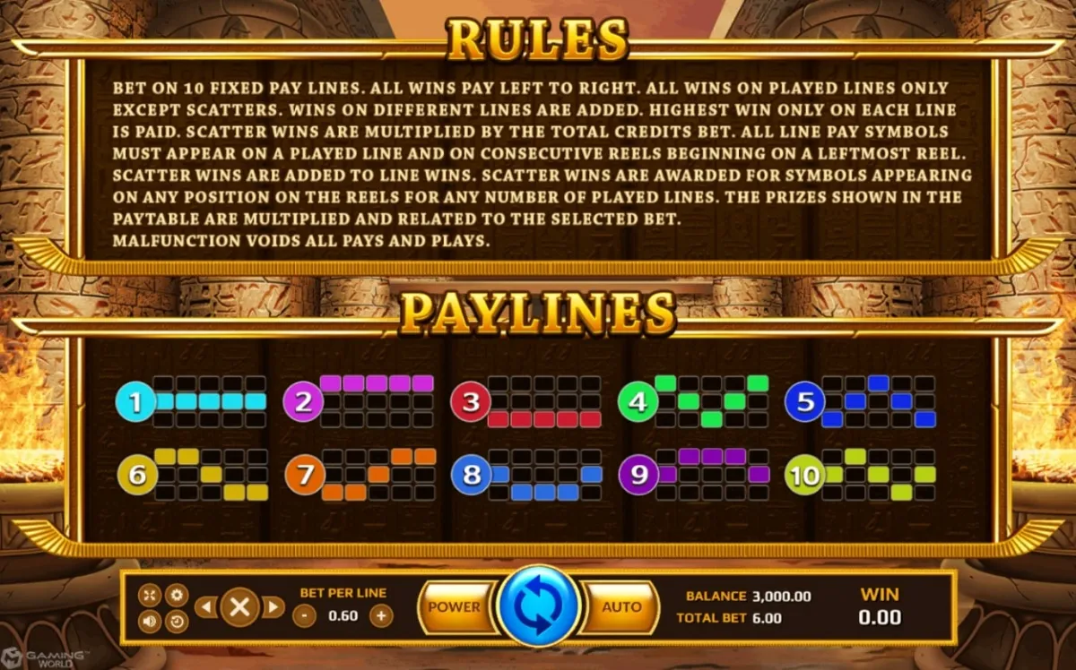 ตารางสัญลักษณ์ Horus Eye แสดงอัตราการจ่ายรางวัล