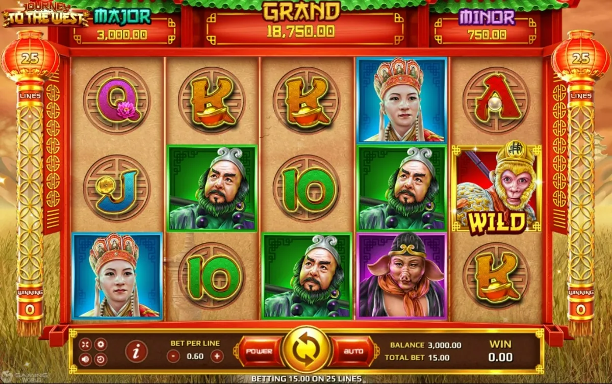 หน้าเกม Journey To The West แสดงตัวละครไซอิ๋วและฉากผจญภัย