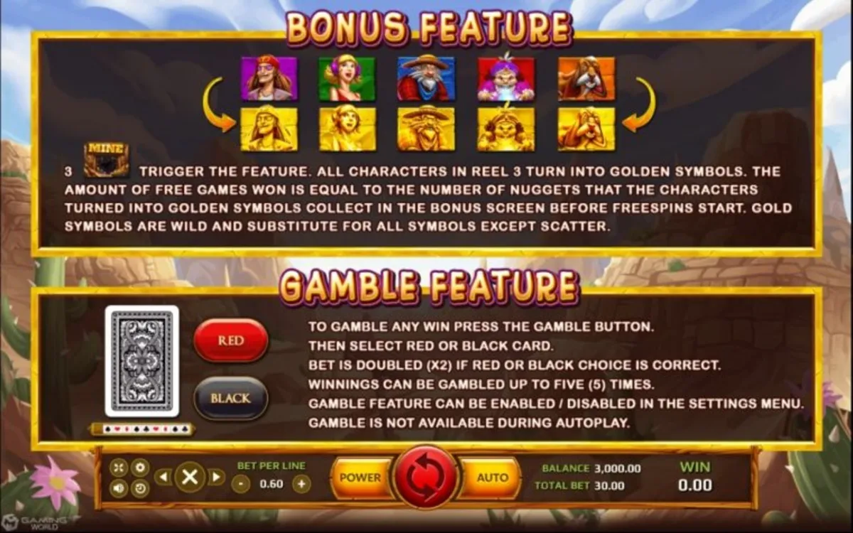 ตารางสัญลักษณ์ Nugget Hunter แสดงอัตราการจ่ายรางวัล