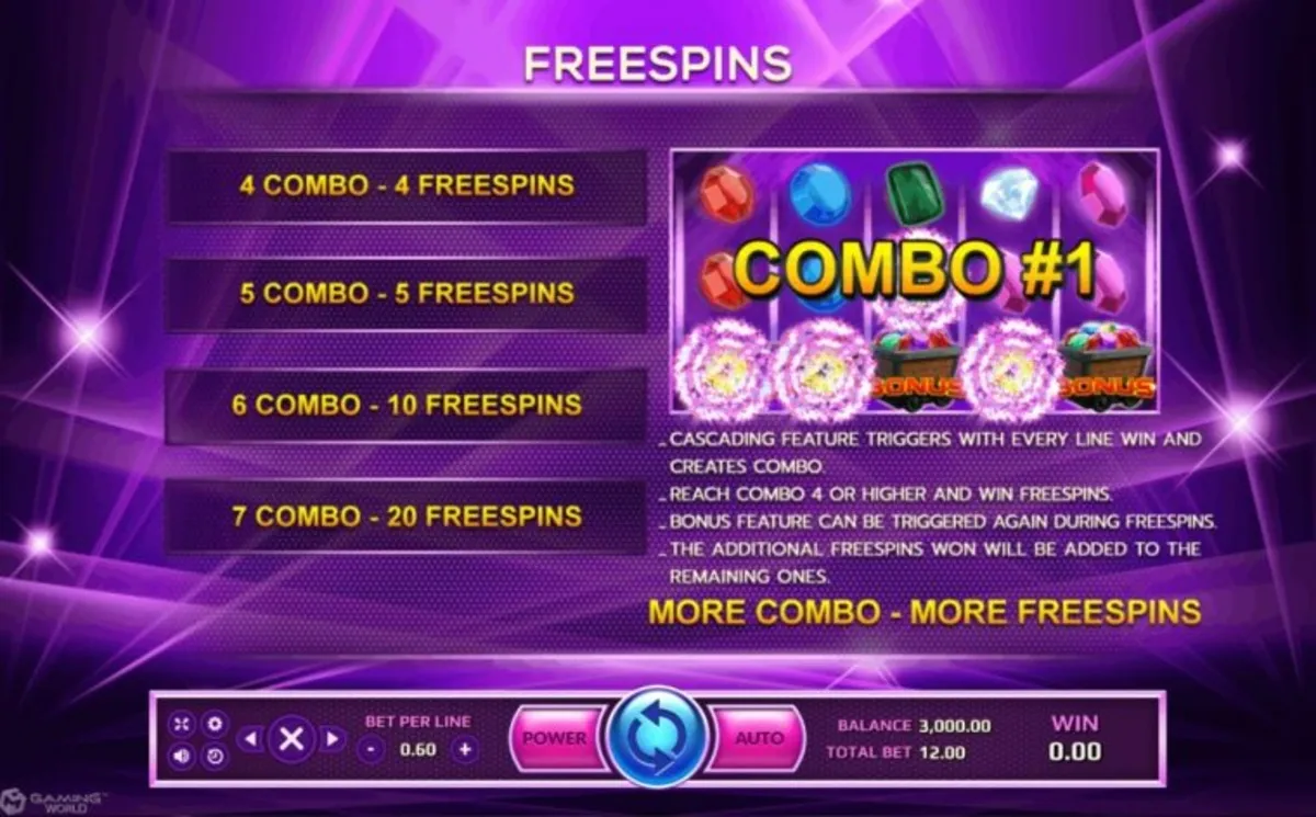 รีลเกม Octagon Gem 2 พร้อมสัญลักษณ์อัญมณีหลากสี