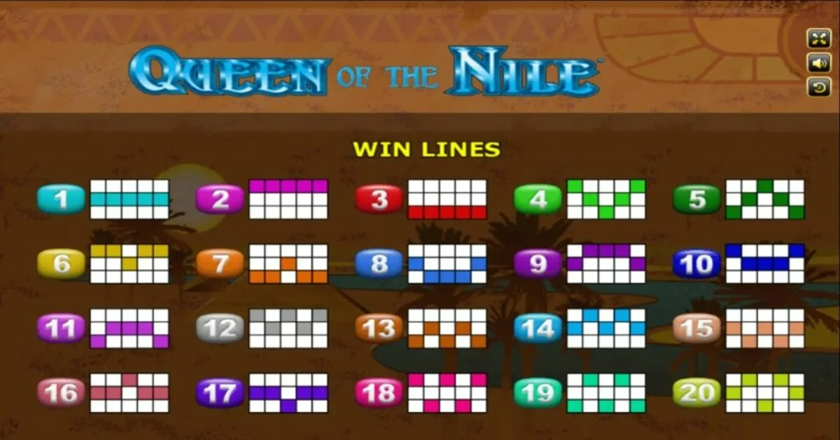 ตารางสัญลักษณ์ Queen Of The Nile แสดงอัตราการจ่ายรางวัล
