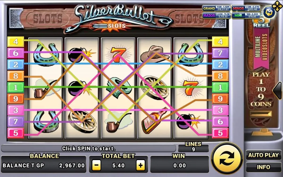 หน้าเกม Silver Bullet แสดงธีมอาวุธและเอฟเฟกต์ความเร็ว