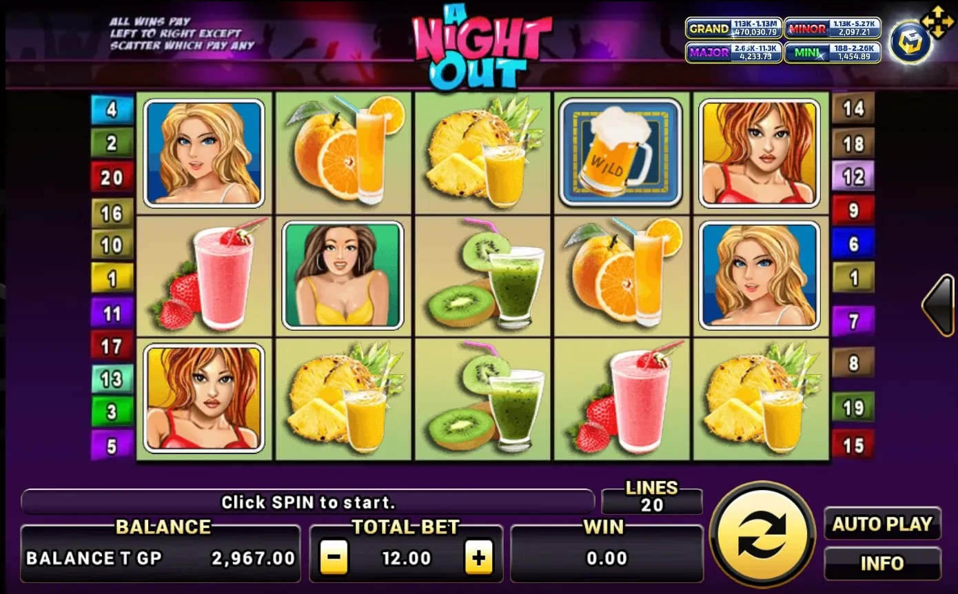 หน้าเกม XO A Night Out แสดงบรรยากาศไนต์คลับและแสงสีเมืองยามค่ำคืน