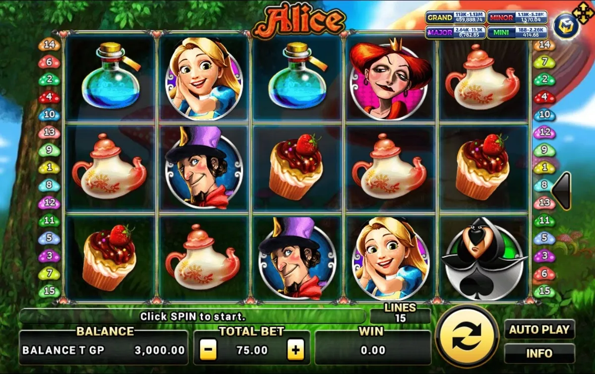 หน้าเกม XO Alice แสดงตัวละครอลิซและบรรยากาศดินแดนมหัศจรรย์