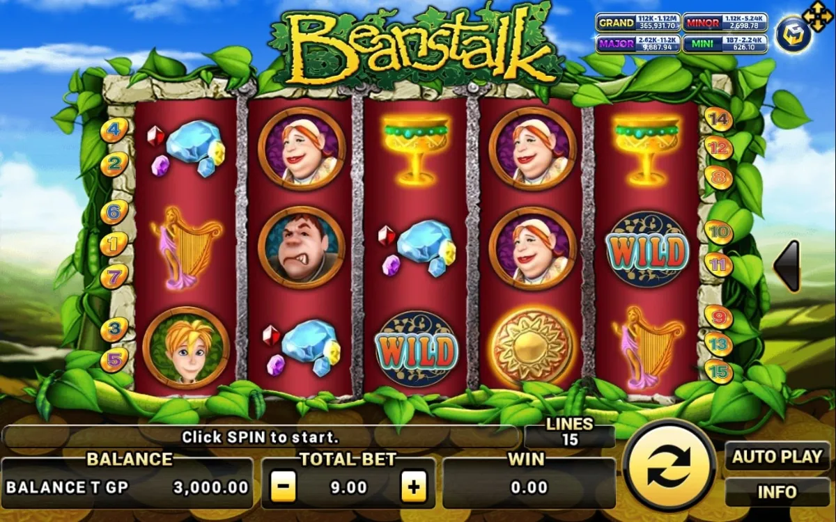 หน้าเกม XO Beanstalk แสดงต้นถั่วยักษ์และบรรยากาศแฟนตาซี