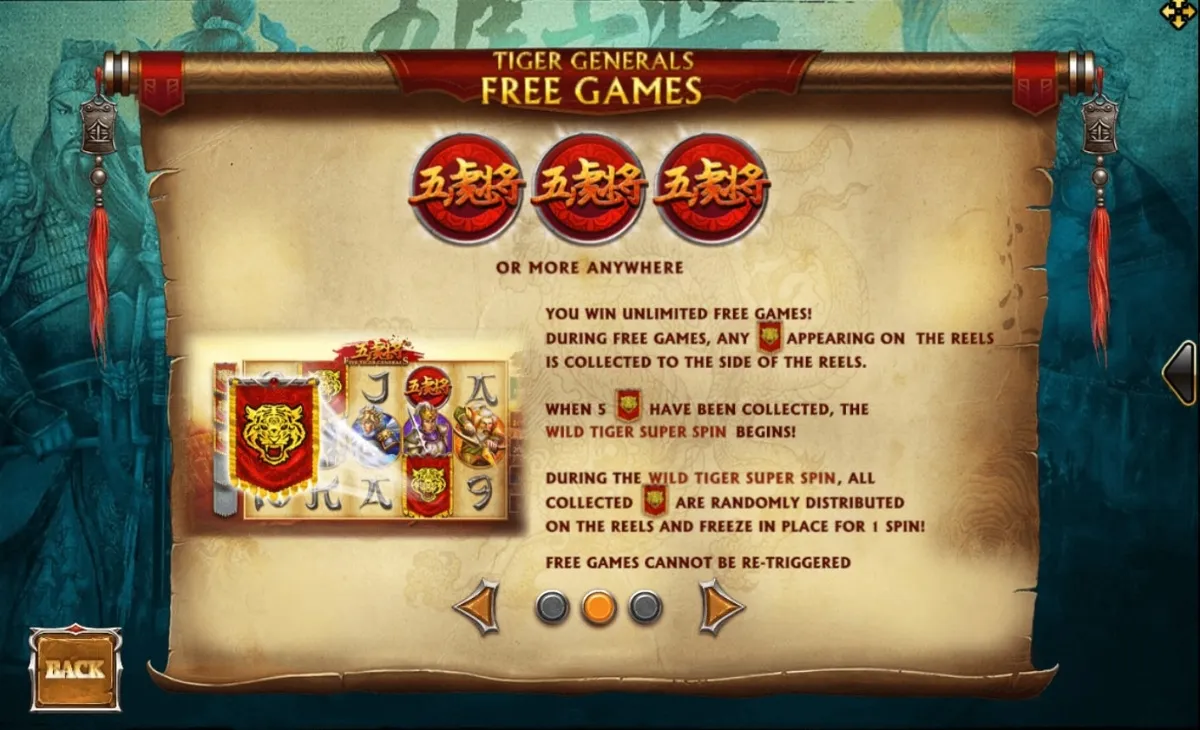 ตารางสัญลักษณ์ XO Five Tiger Generals แสดงอัตราการจ่ายรางวัล