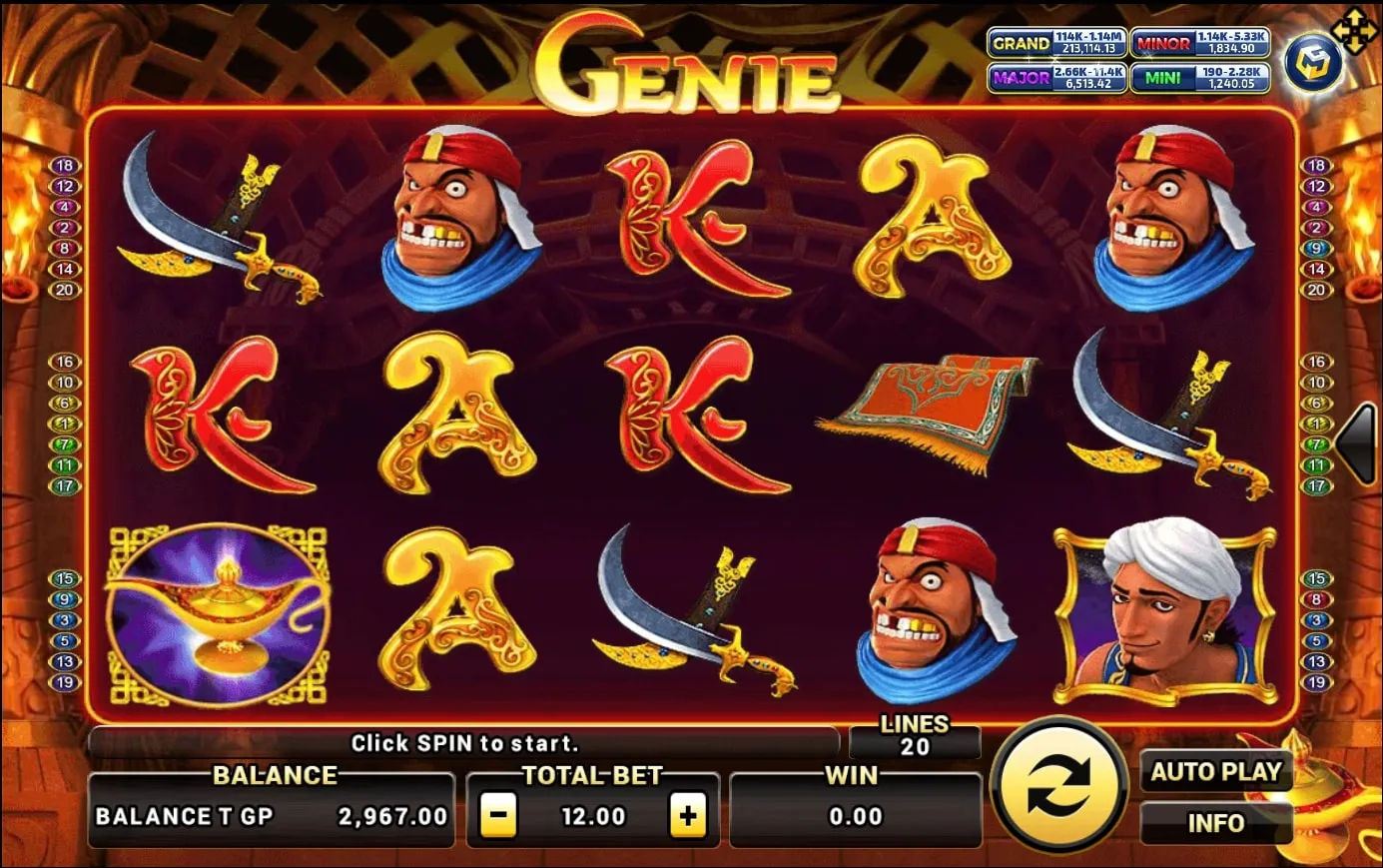 หน้าเกม XO Genie แสดงยักษ์จินนี่และบรรยากาศตะเกียงวิเศษ