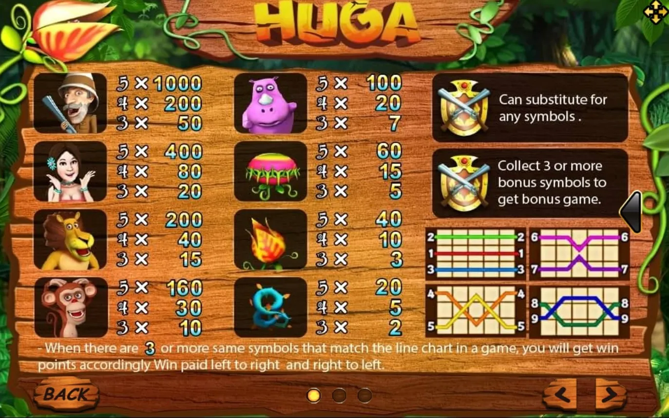 รีลเกม XO Huga พร้อมสัญลักษณ์หิน อาวุธ และของป่า