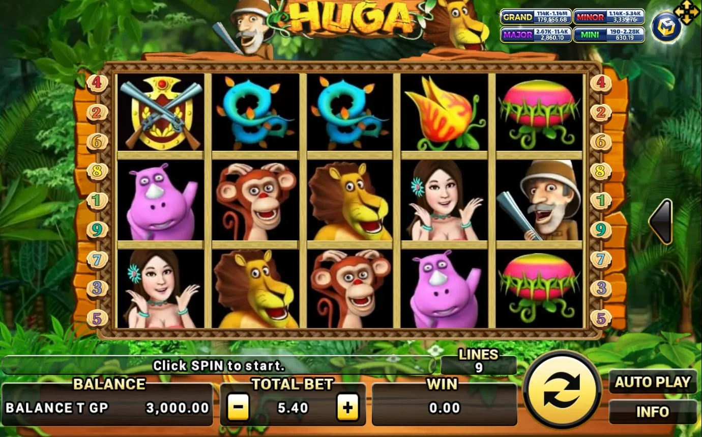 หน้าเกม XO Huga แสดงตัวละครมนุษย์ถ้ำและบรรยากาศยุคหิน