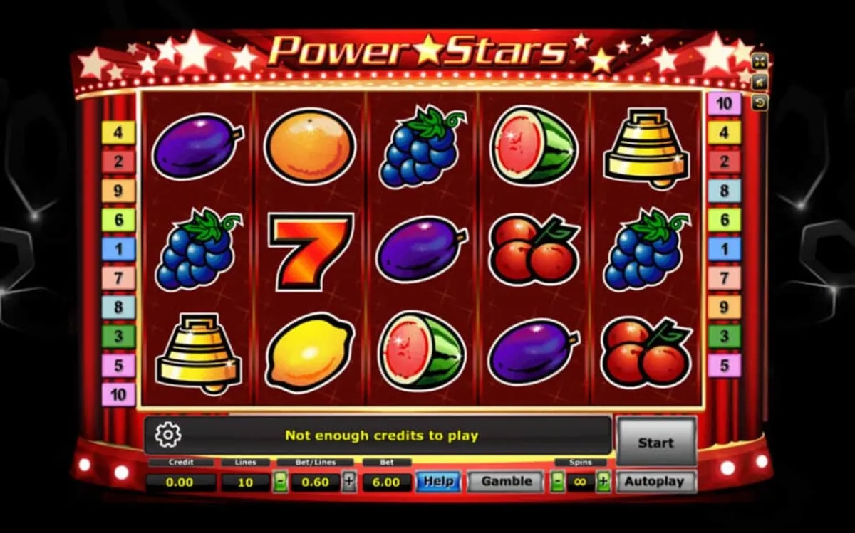รีลเกม XO Power Stars พร้อมสัญลักษณ์ดาวและไอคอนพลังพิเศษ