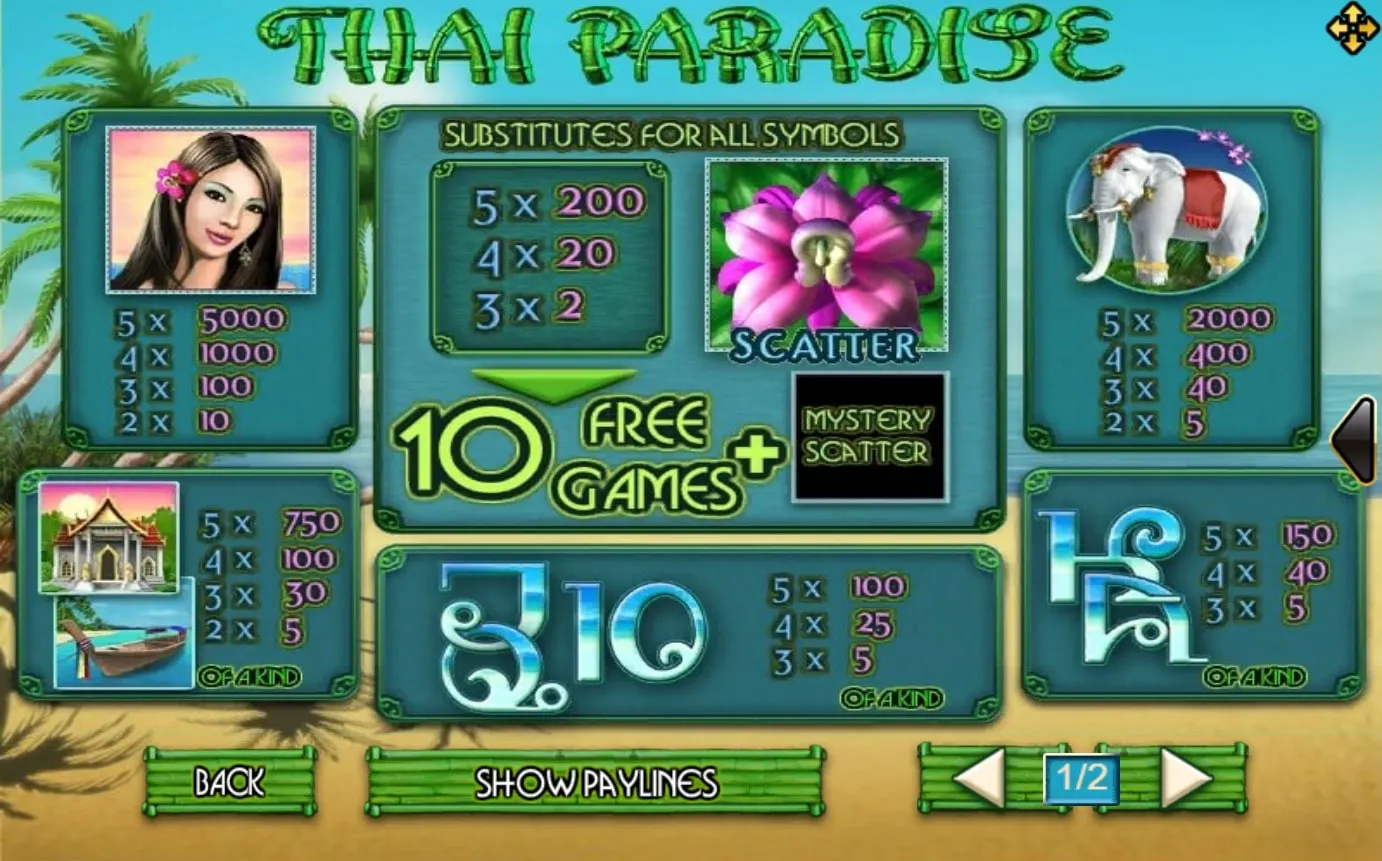 รีลเกม XO Thai Paradise พร้อมสัญลักษณ์ไทยมงคลและสีสันสดใส