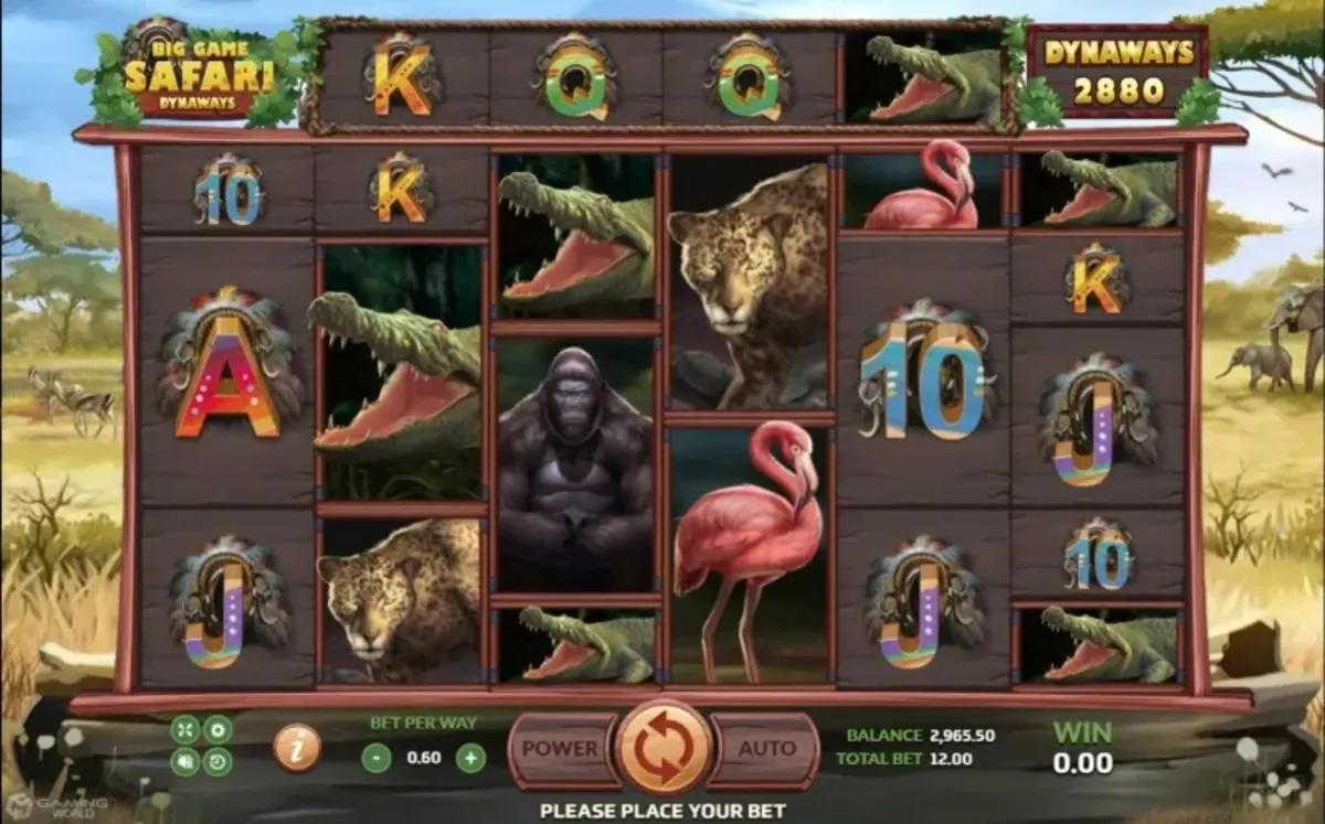 หน้าเกม Big Game Safari ธีมซาฟารี สัตว์ป่าและบรรยากาศทุ่งหญ้าแอฟริกา