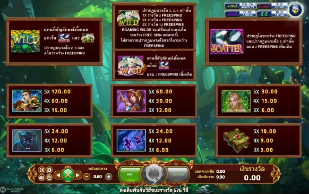 รีล Enchanted Forest พร้อมสัญลักษณ์นางฟ้า เห็ด และอัญมณี
