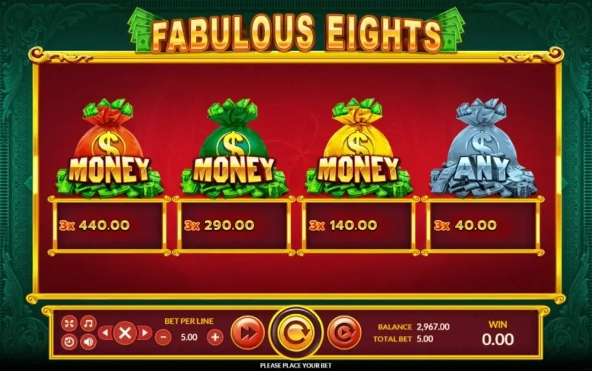 รีล Fabulous Eights พร้อมสัญลักษณ์เลขแปด เหรียญ และอั่งเปา