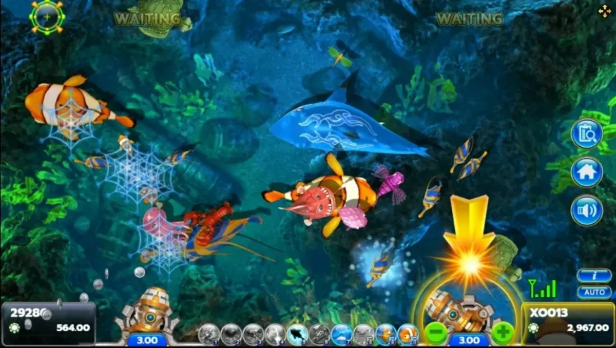หน้าเกม Fish Hunter 2EX Pro แสดงปลาหลากสีและฉากใต้น้ำ